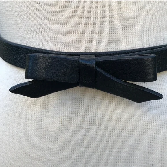 BRAVE LEATHER Skinny Black Bow Belt - Size 28 - Picture 2 of 8